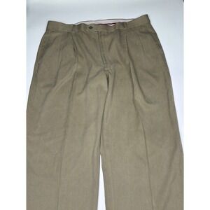 Louis Raphael SOFT Mens 38x32 Olive Green 100% Silk Pleated Cuffed Dress Pants